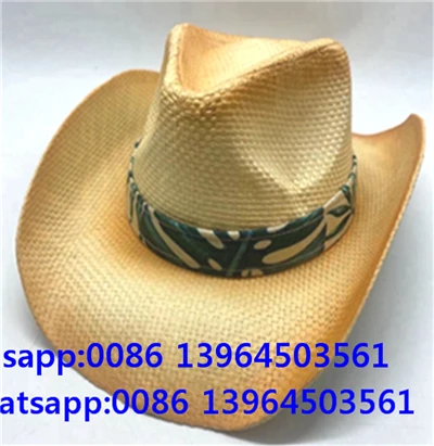 Chapeau de soleil en paille de cow-boy avec ruban occidental pour homme
