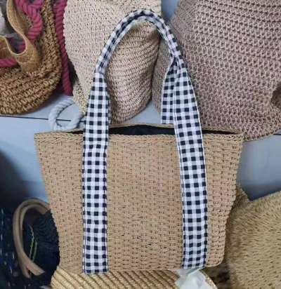 Sac tissé en papier long en ruban de coton pour filles