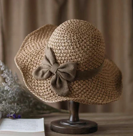 Chapeaux de paille de couleur marron pour femmes