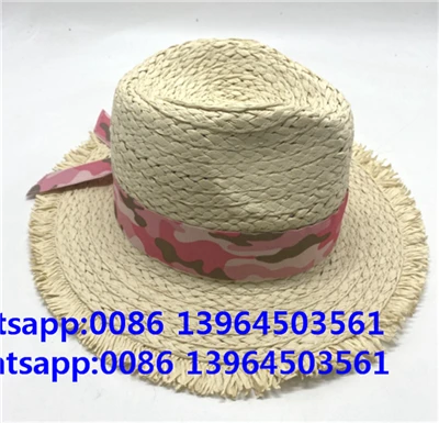 Large tresse en papier à la main Femmes de plage Fibre de chapeau de plage