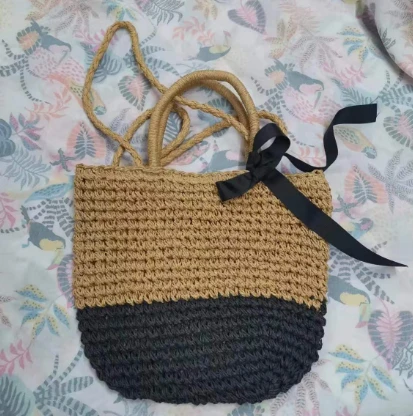 Sac tissé en papier à long manche marron et noir
