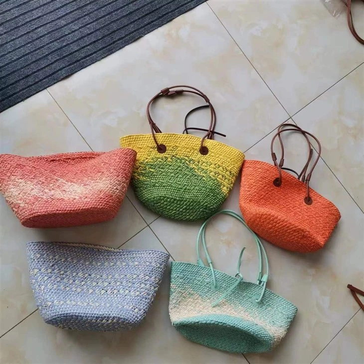Sac tissé en papier coloré avec poignées PU