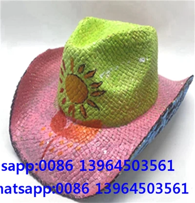 Chapeau de soleil en paille de papier tissé à la main avec peinture