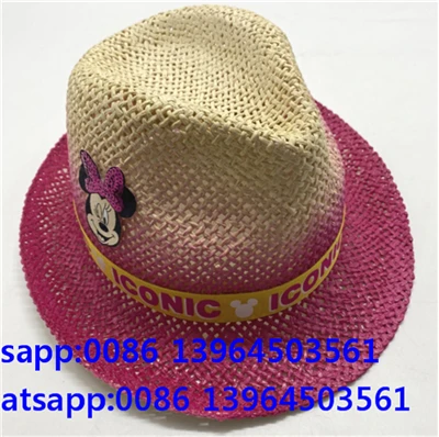 Chapeau de soleil creux de paille rouge rose