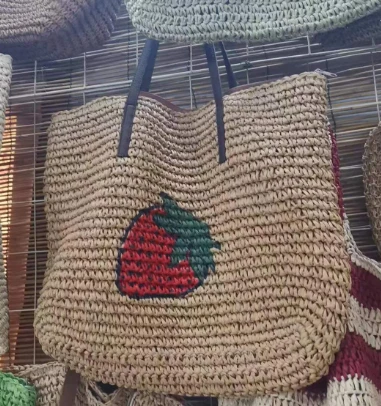 Sac de plage pour femmes en papier fraise Big