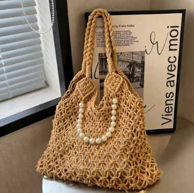 Sac pour femme creux en corde de coton marron fait main