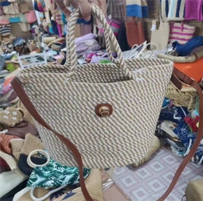 Sac pour femmes en corde de coton tissé à la main avec longue poignée en PU