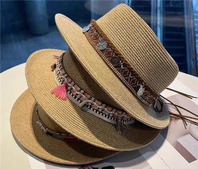 Chapeau de plage en paille marron style bohème pour femme
