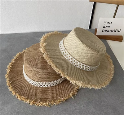 Chapeau de soleil pour femme tissé à la main avec perles