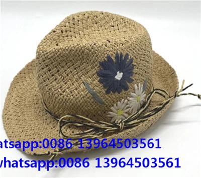 Chapeau de paille tissé à la main pour homme avec broderie