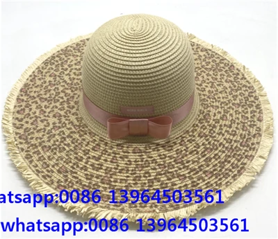 Chapeau de plage d'été à large bord pour femme avec pois léopard
