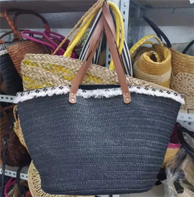 Sac de plage tissé en papier noir avec dentelle