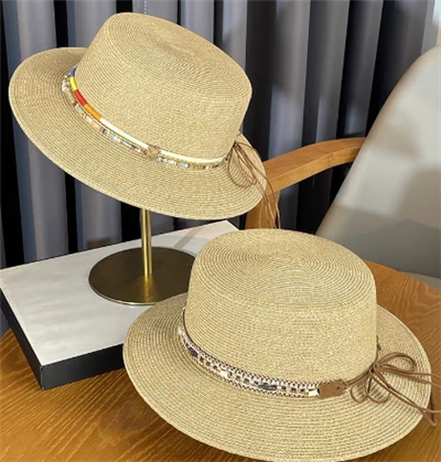 Chapeau de soleil pour femme Beige avec joli ruban