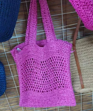 Sac personnalisé rose pour femmes en papier au crochet avec logo
