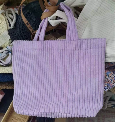 Sac Shopping Femme En Velours Côtelé Violet