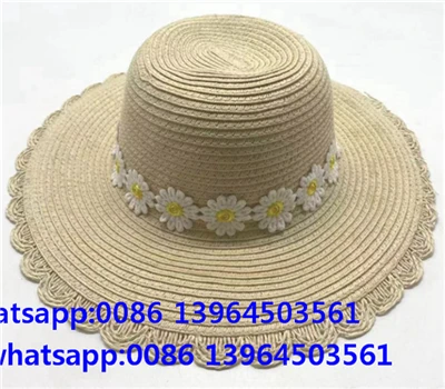 Chapeau de paille en papier tissé à large bord avec ruban marguerite pour femme